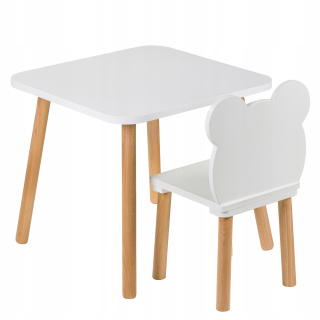 SET DETSKÉHO NÁBYTKU, STOL 50x50 A MEDVEĎ STOLIČKA